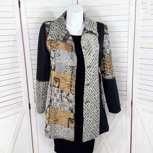 Zashi Embroidered Patchwork Tapestry Overcoat Black Multicolor Large